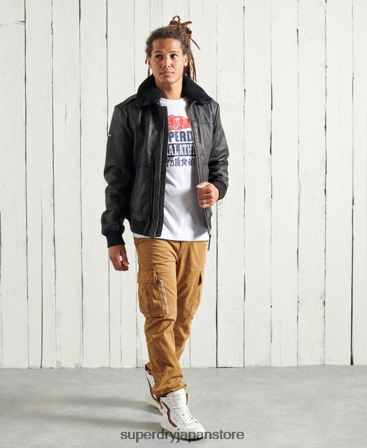 アビエイター フライト レザー ジャケット 男性 Superdry 衣類 黒 2J62PZ4488