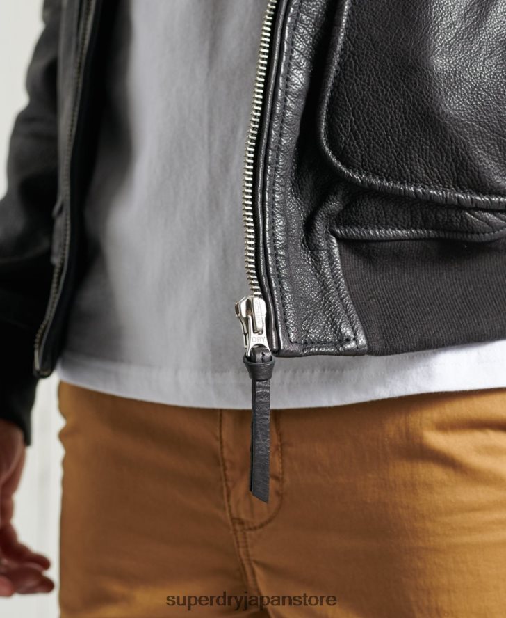 アビエイター フライト レザー ジャケット 男性 Superdry 衣類 黒 2J62PZ4488