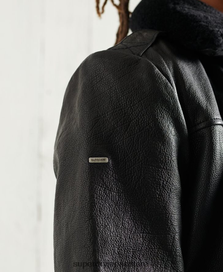 アビエイター フライト レザー ジャケット 男性 Superdry 衣類 黒 2J62PZ4488