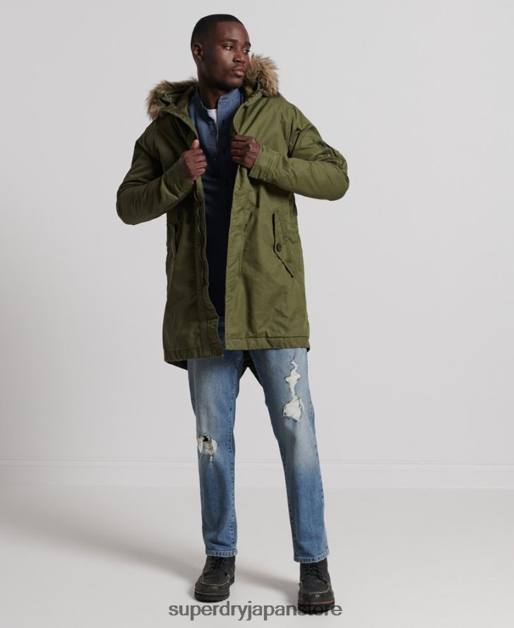サービスフェイクファートリムパーカーコート 男性 Superdry 衣類 カーキ 2J62PZ4493