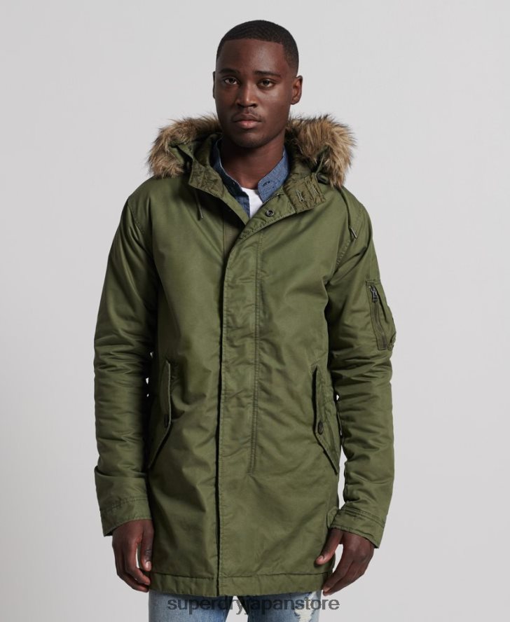 サービスフェイクファートリムパーカーコート 男性 Superdry 衣類 カーキ 2J62PZ4493