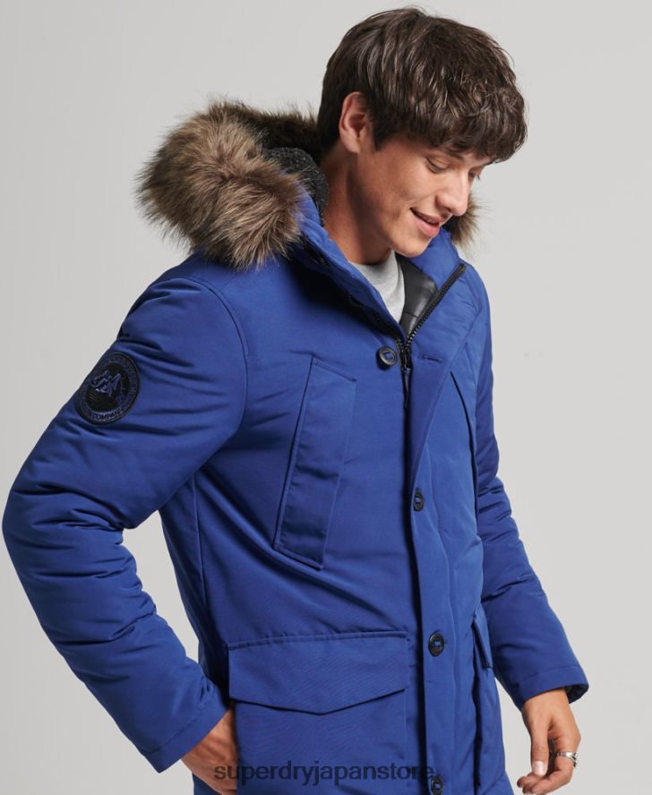 フード付きエベレスト フェイクファー パーカー 男性 Superdry 衣類 海軍 2J62PZ4498