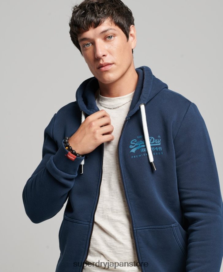 ヴィンテージロゴネオンジップパーカー 男性 Superdry 衣類 海軍 2J62PZ456