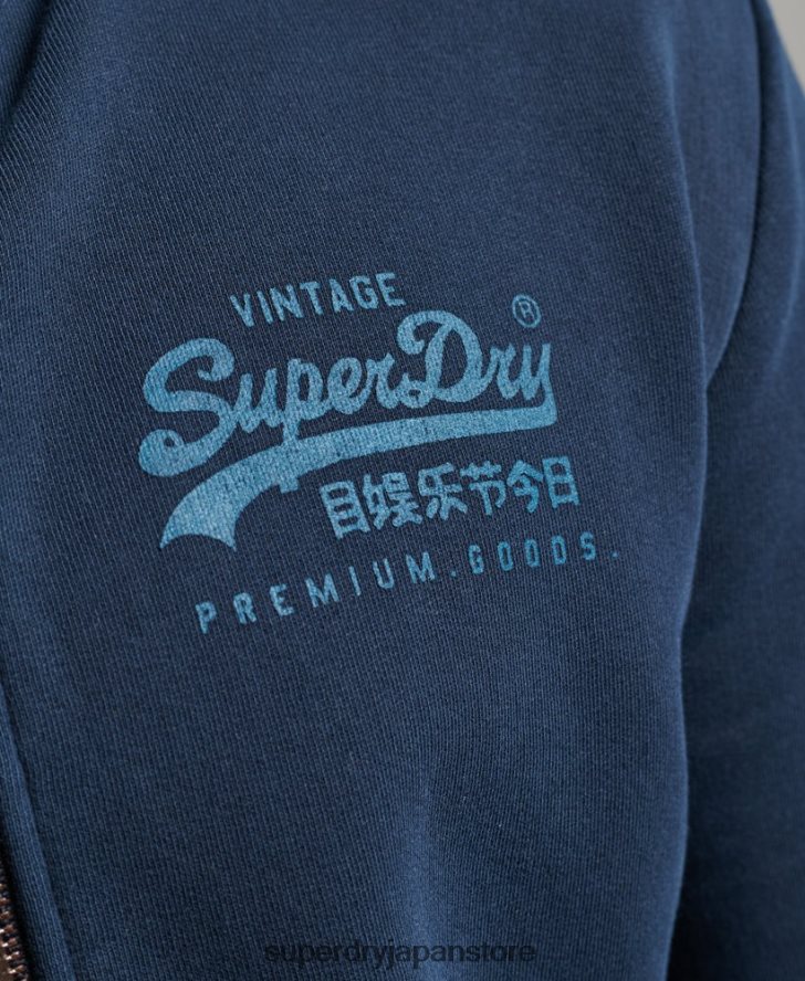 ヴィンテージロゴネオンジップパーカー 男性 Superdry 衣類 海軍 2J62PZ456