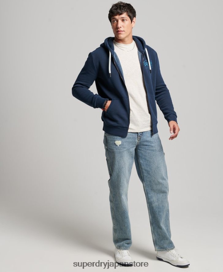 ヴィンテージロゴネオンジップパーカー 男性 Superdry 衣類 海軍 2J62PZ456