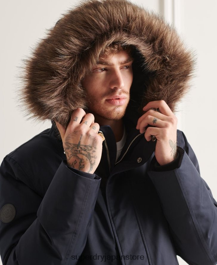 スタジオエベレストダウンパーカーコート 男性 Superdry 衣類 海軍 2J62PZ4578