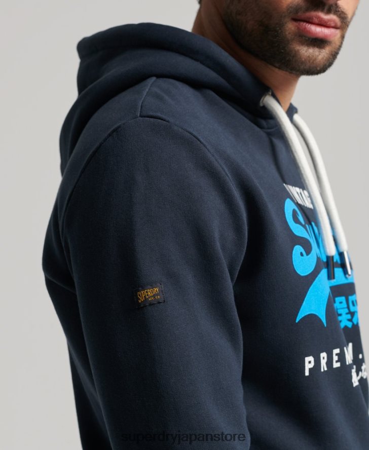 ヴィンテージロゴ プレミアム オーバーダイ パーカー 男性 Superdry 衣類 海軍 2J62PZ457