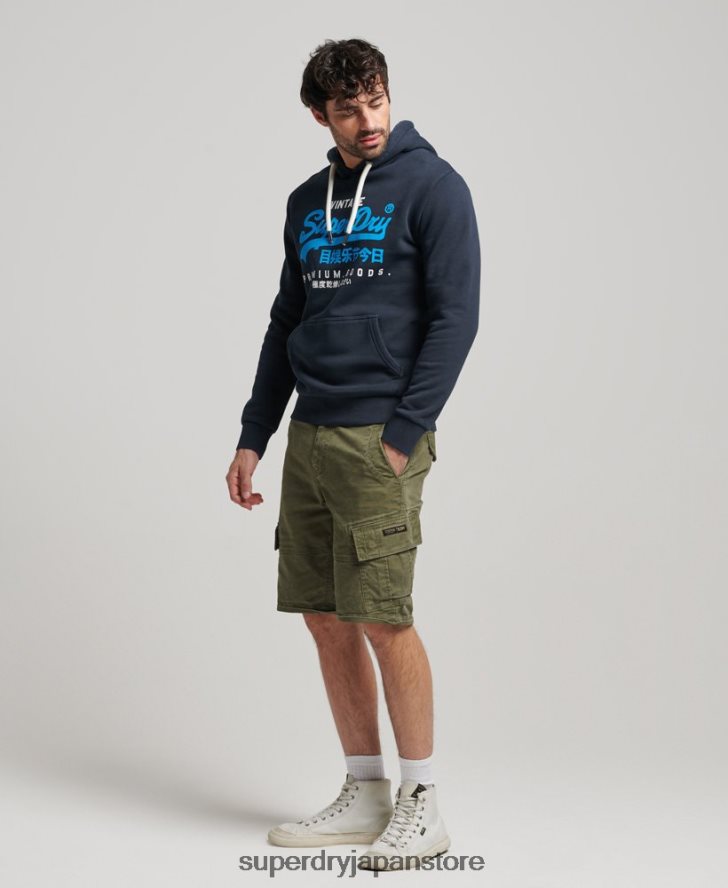 ヴィンテージロゴ プレミアム オーバーダイ パーカー 男性 Superdry 衣類 海軍 2J62PZ457