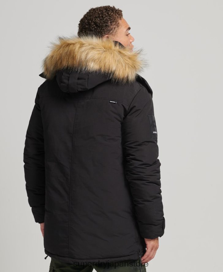 フェイクファーフード付きエベレストパーカージャケット 男性 Superdry 衣類 黒 2J62PZ4613