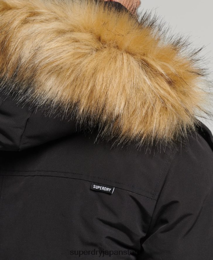フェイクファーフード付きエベレストパーカージャケット 男性 Superdry 衣類 黒 2J62PZ4613