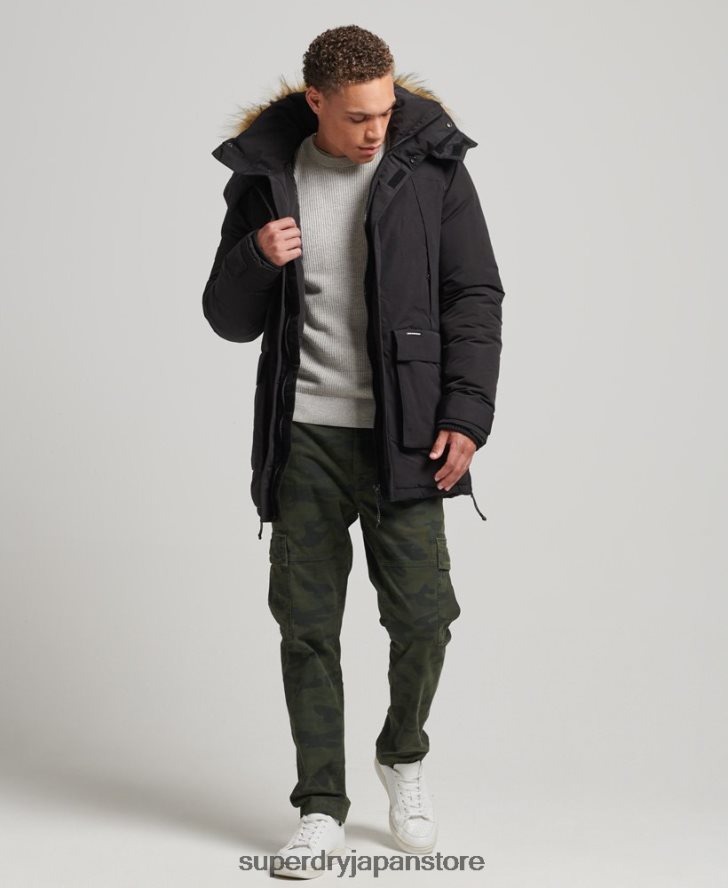 フェイクファーフード付きエベレストパーカージャケット 男性 Superdry 衣類 黒 2J62PZ4613
