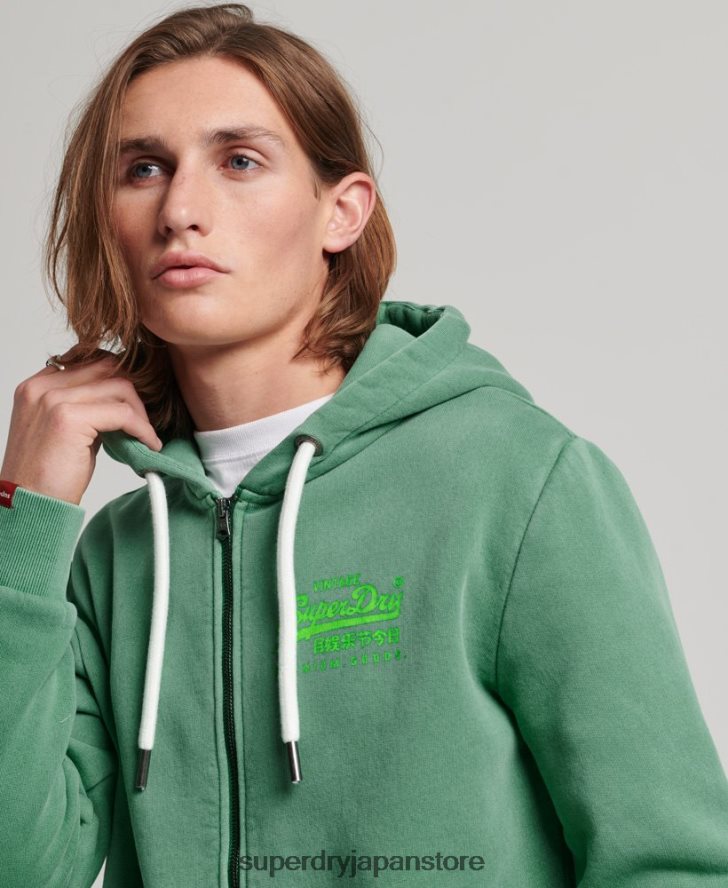 ヴィンテージロゴネオンジップパーカー 男性 Superdry 衣類 緑 2J62PZ462