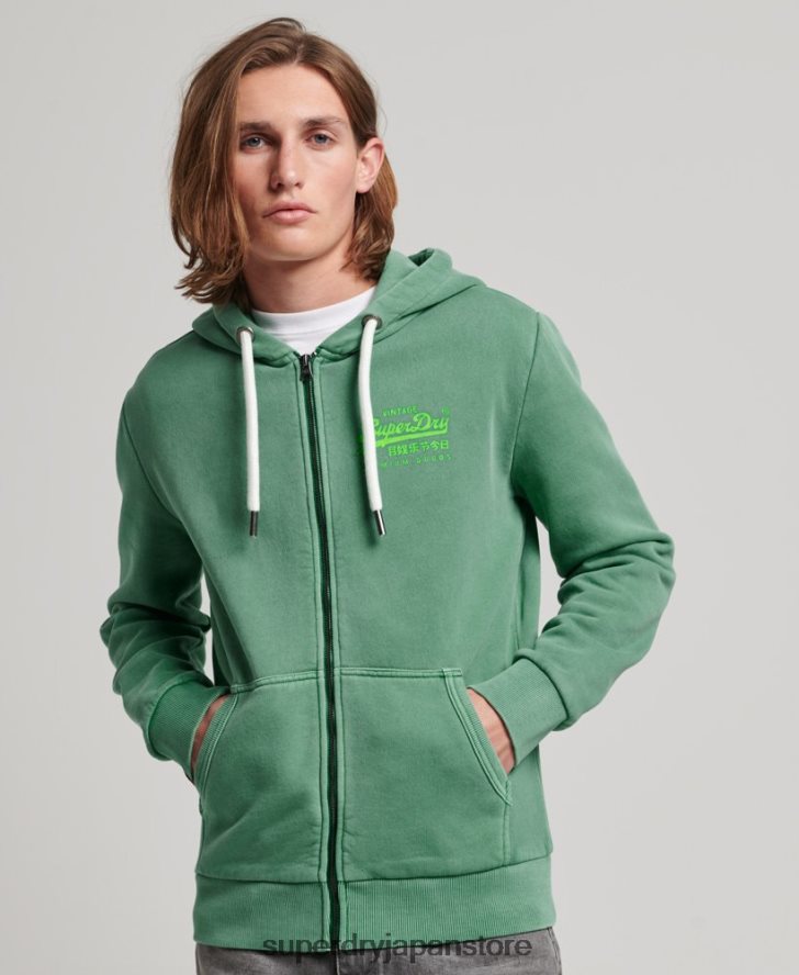 ヴィンテージロゴネオンジップパーカー 男性 Superdry 衣類 緑 2J62PZ462