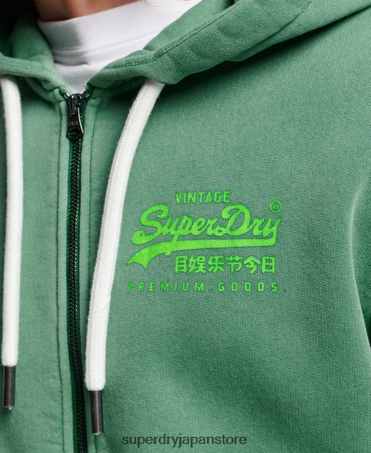 ヴィンテージロゴネオンジップパーカー 男性 Superdry 衣類 緑 2J62PZ462