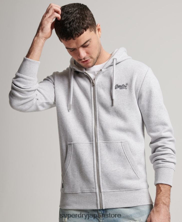 ヴィンテージロゴ刺繍ジップパーカー 男性 Superdry 衣類 ライトグレー 2J62PZ463