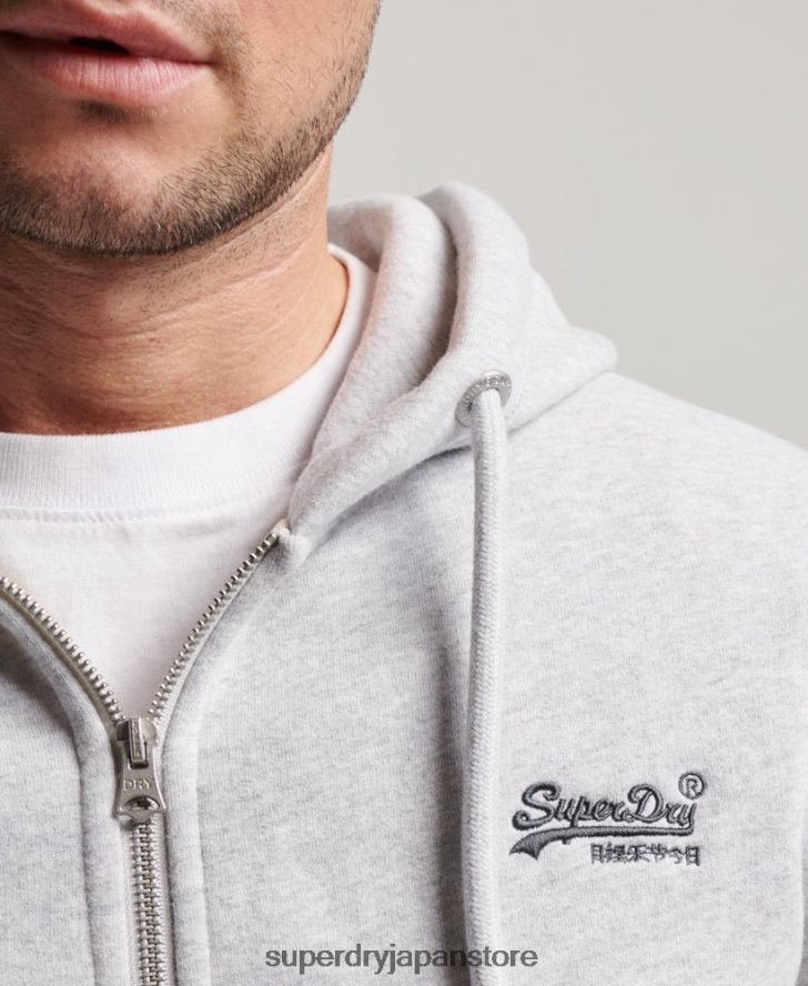 ヴィンテージロゴ刺繍ジップパーカー 男性 Superdry 衣類 ライトグレー 2J62PZ463