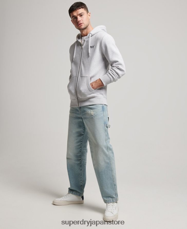 ヴィンテージロゴ刺繍ジップパーカー 男性 Superdry 衣類 ライトグレー 2J62PZ463