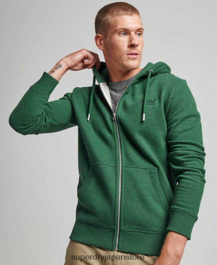 ヴィンテージロゴ刺繍ジップパーカー 男性 Superdry 衣類 緑 2J62PZ465