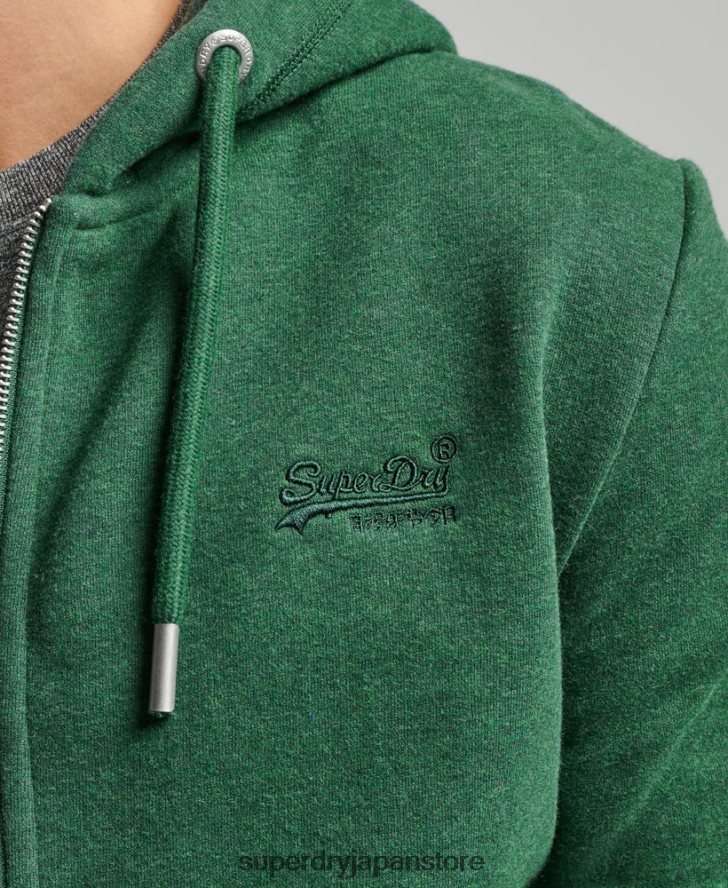 ヴィンテージロゴ刺繍ジップパーカー 男性 Superdry 衣類 緑 2J62PZ465