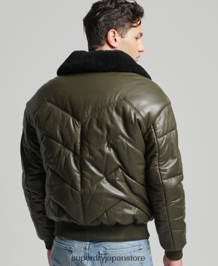 ヘリテージ レザー パファージャケット 男性 Superdry 衣類 緑 2J62PZ4666