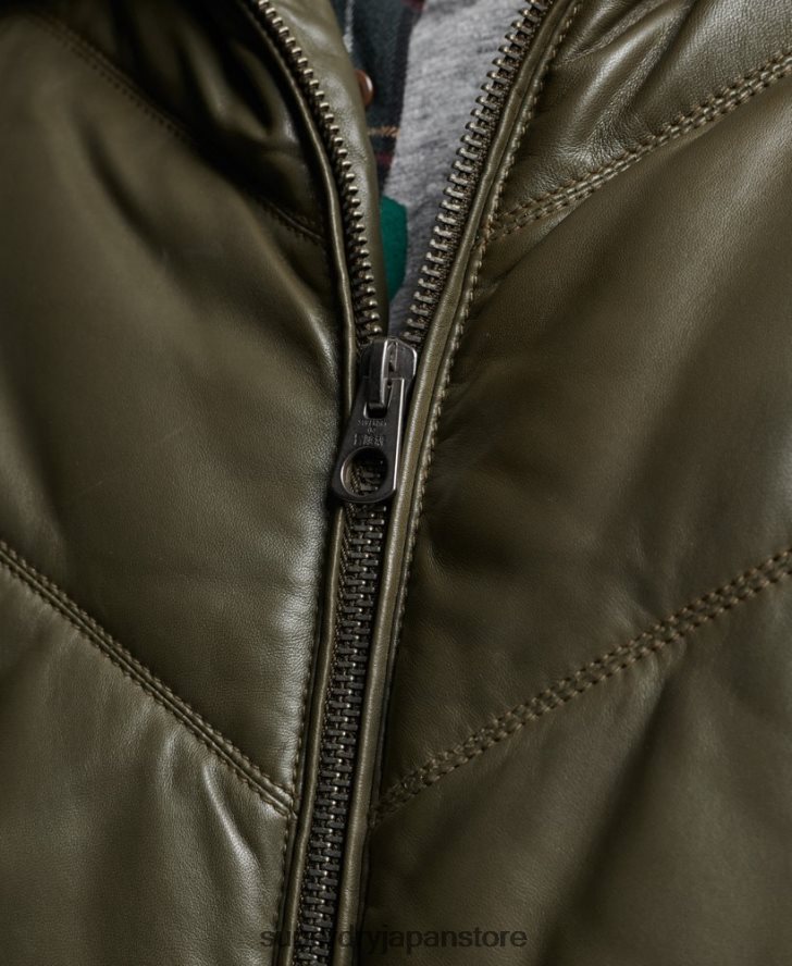 ヘリテージ レザー パファージャケット 男性 Superdry 衣類 緑 2J62PZ4666