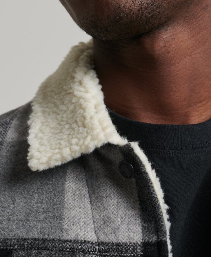 ハイウェイマン ウール シェルパ トラッカー ジャケット 男性 Superdry 衣類 黒 2J62PZ4671