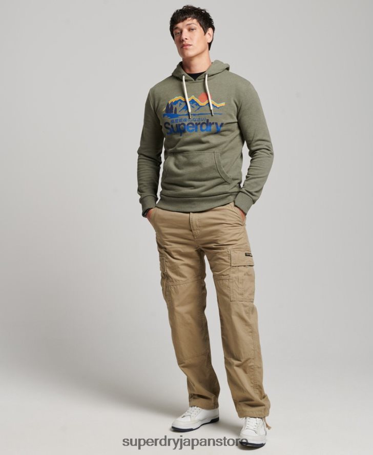 アウトドアに最適なパーカー 男性 Superdry 衣類 緑 2J62PZ467