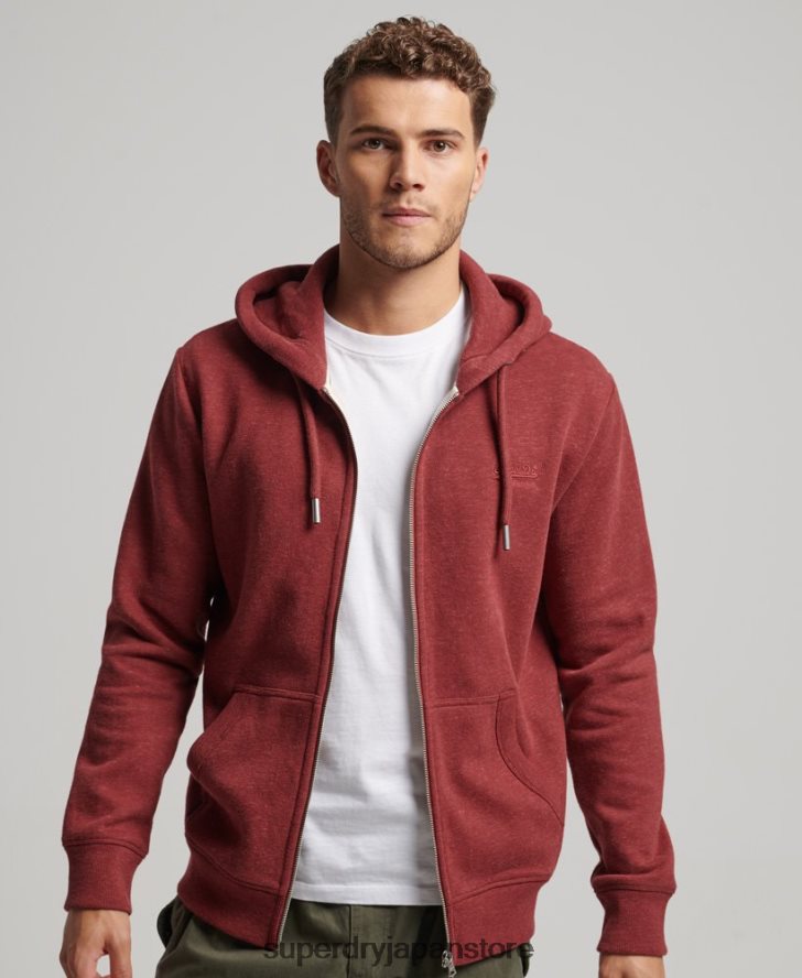 ヴィンテージロゴ刺繍ジップパーカー 男性 Superdry 衣類 赤 2J62PZ469