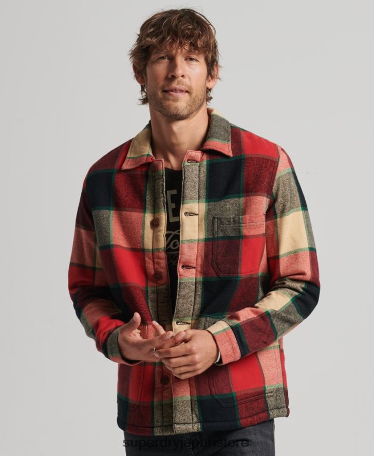 ユーティリティチェックオーバーシャ​​ツ 男性 Superdry 衣類 赤 2J62PZ4716