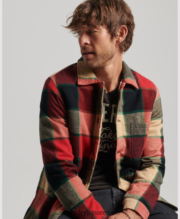 ユーティリティチェックオーバーシャ​​ツ 男性 Superdry 衣類 赤 2J62PZ4716