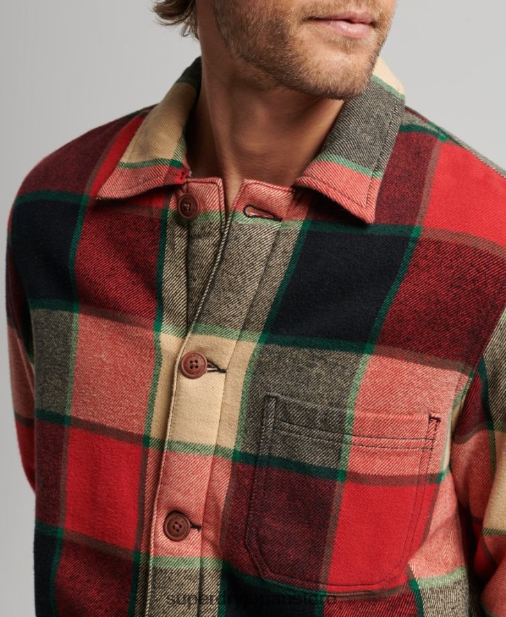 ユーティリティチェックオーバーシャ​​ツ 男性 Superdry 衣類 赤 2J62PZ4716