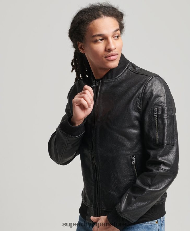 レザーボンバージャケット 男性 Superdry 衣類 黒 2J62PZ4753