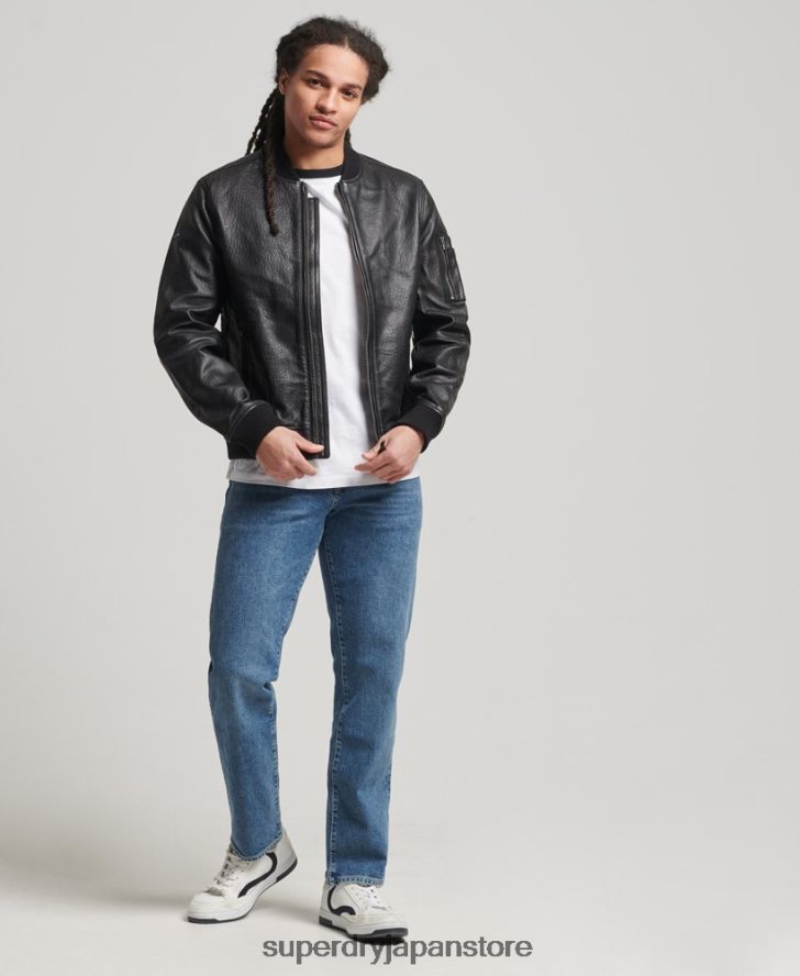 レザーボンバージャケット 男性 Superdry 衣類 黒 2J62PZ4753