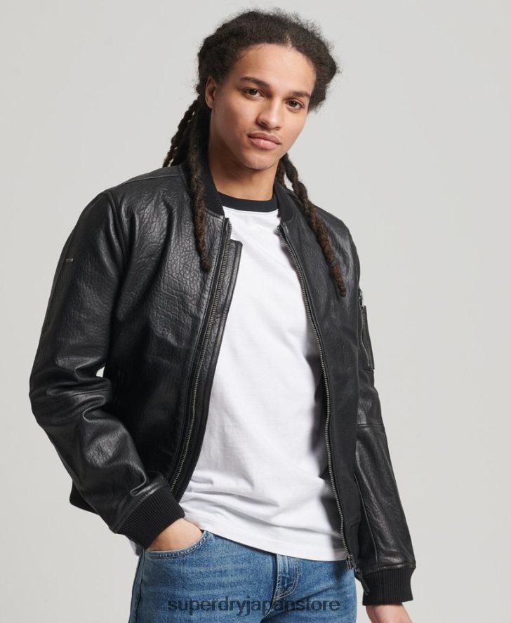 レザーボンバージャケット 男性 Superdry 衣類 黒 2J62PZ4753