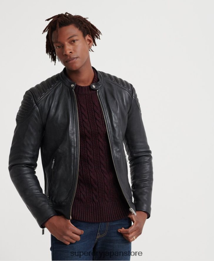 シティ ヒーロー レザー レーサー ジャケット 男性 Superdry 衣類 黒 2J62PZ4758