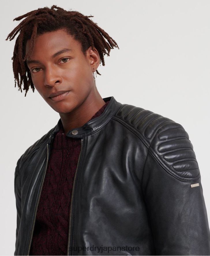 シティ ヒーロー レザー レーサー ジャケット 男性 Superdry 衣類 黒 2J62PZ4758
