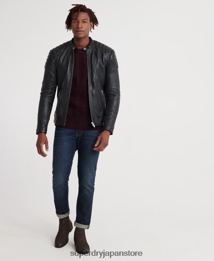 シティ ヒーロー レザー レーサー ジャケット 男性 Superdry 衣類 黒 2J62PZ4758