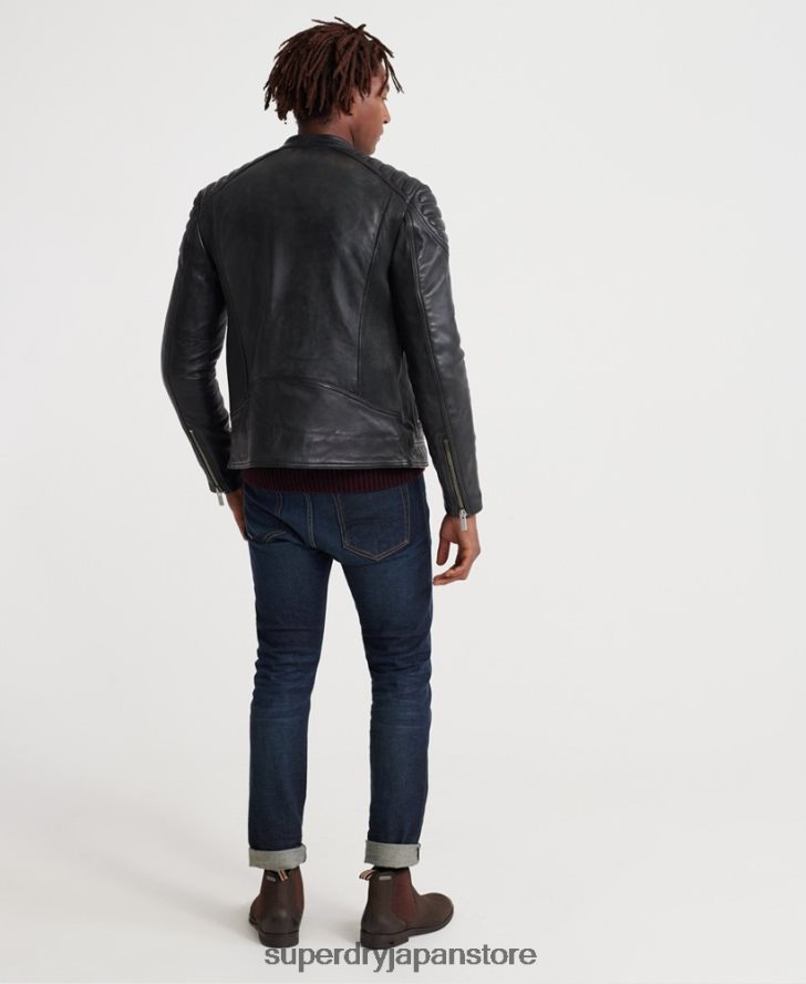 シティ ヒーロー レザー レーサー ジャケット 男性 Superdry 衣類 黒 2J62PZ4758