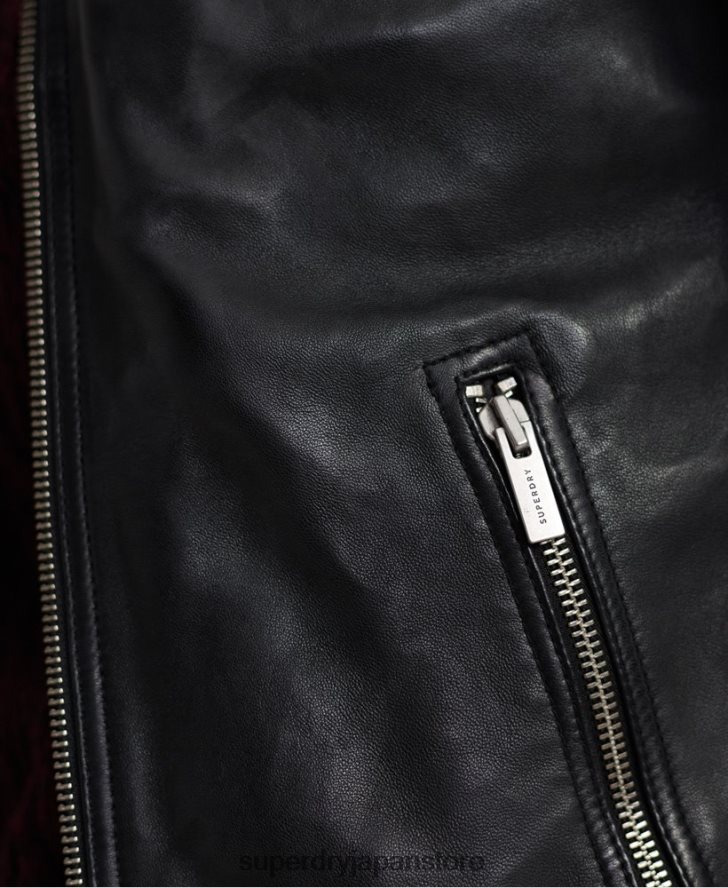シティ ヒーロー レザー レーサー ジャケット 男性 Superdry 衣類 黒 2J62PZ4758