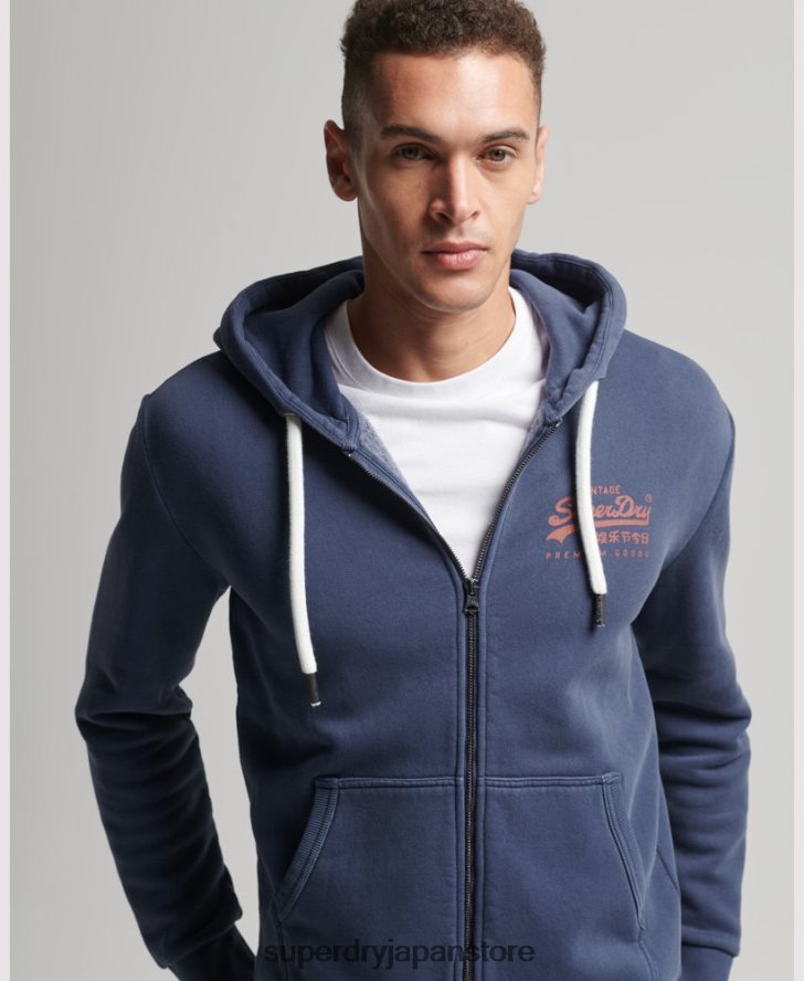 ヴィンテージロゴネオンジップパーカー 男性 Superdry 衣類 濃紺 2J62PZ476
