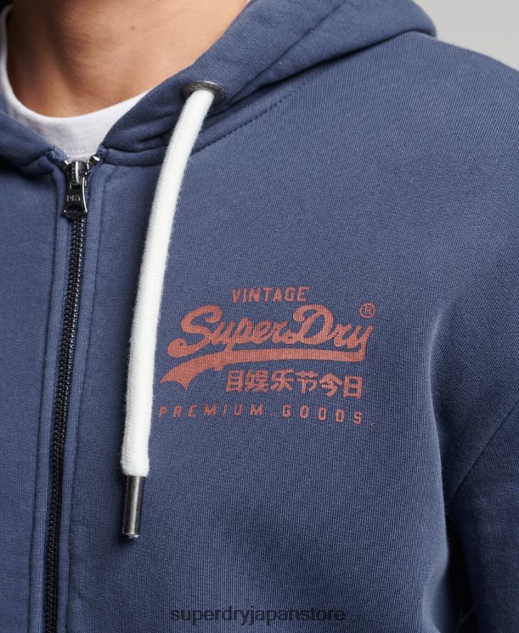 ヴィンテージロゴネオンジップパーカー 男性 Superdry 衣類 濃紺 2J62PZ476