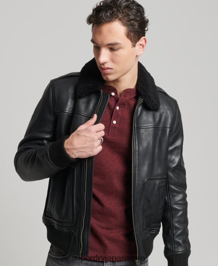 レザーアビエイターボンバージャケット 男性 Superdry 衣類 黒 2J62PZ4782