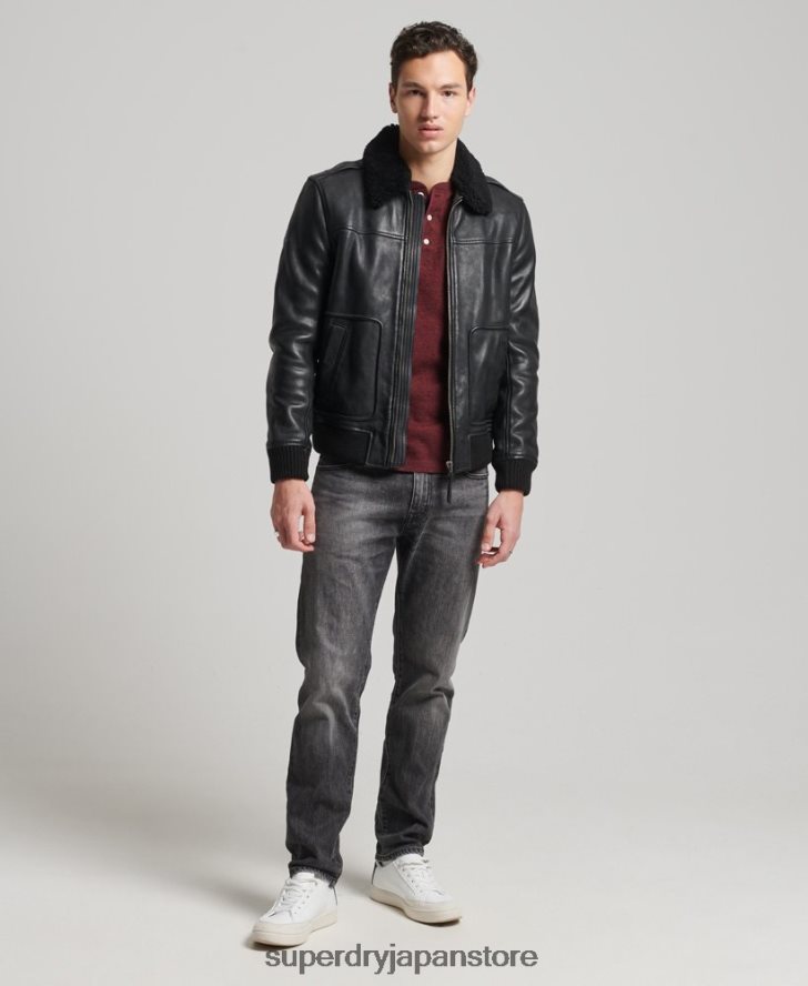 レザーアビエイターボンバージャケット 男性 Superdry 衣類 黒 2J62PZ4782