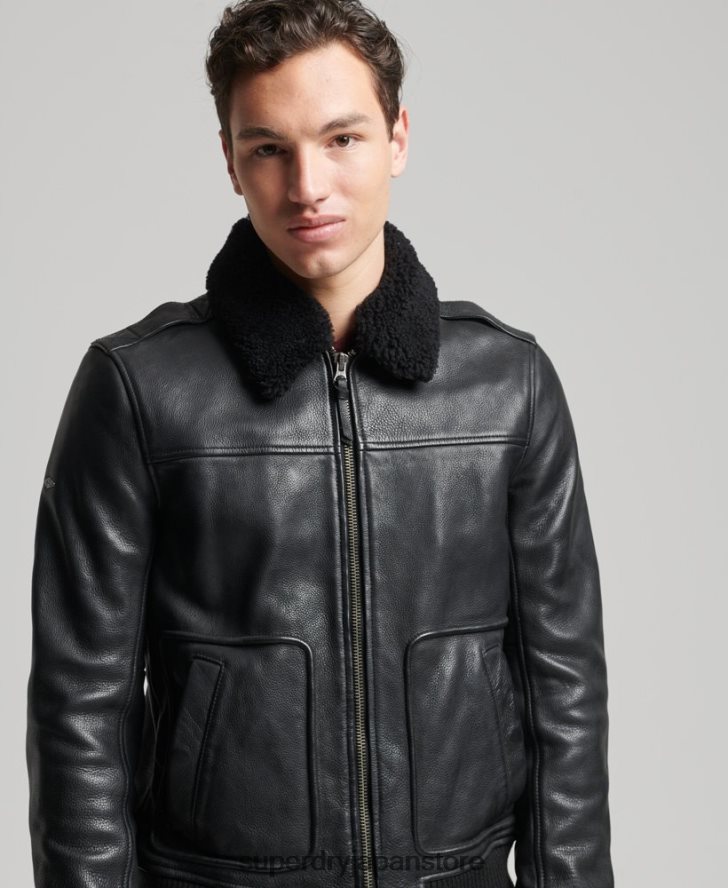 レザーアビエイターボンバージャケット 男性 Superdry 衣類 黒 2J62PZ4782
