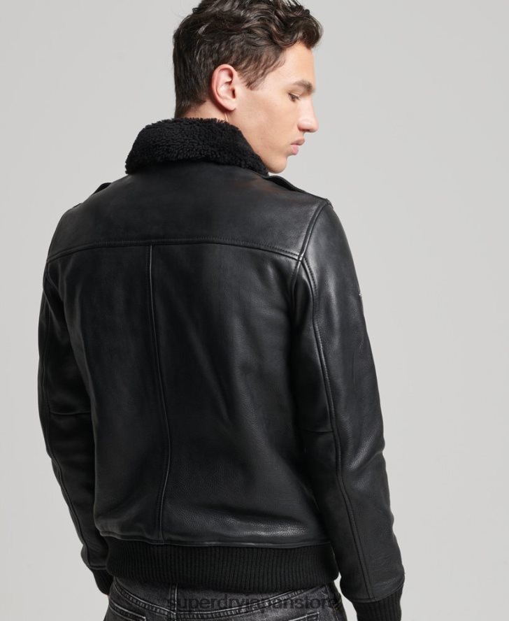 レザーアビエイターボンバージャケット 男性 Superdry 衣類 黒 2J62PZ4782