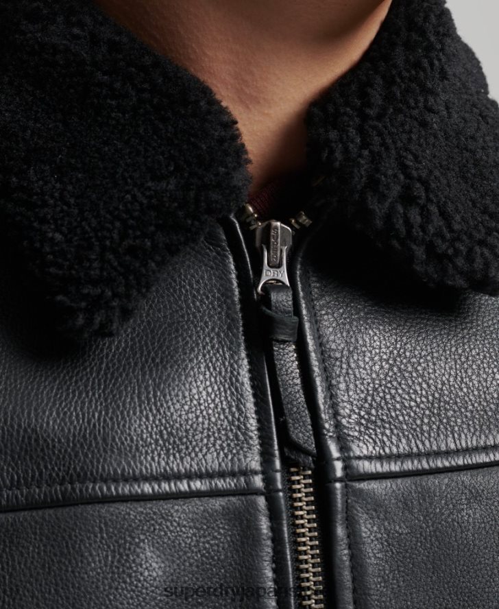 レザーアビエイターボンバージャケット 男性 Superdry 衣類 黒 2J62PZ4782