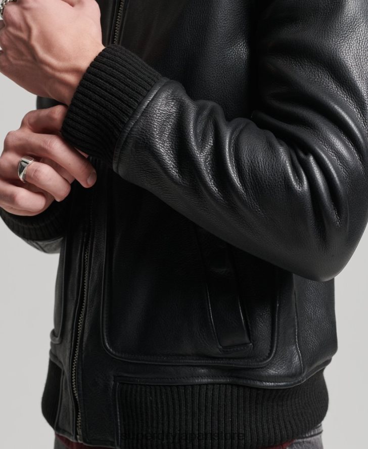 レザーアビエイターボンバージャケット 男性 Superdry 衣類 黒 2J62PZ4782