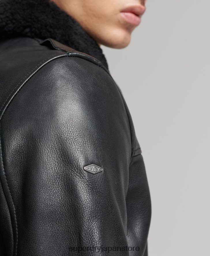 レザーアビエイターボンバージャケット 男性 Superdry 衣類 黒 2J62PZ4782
