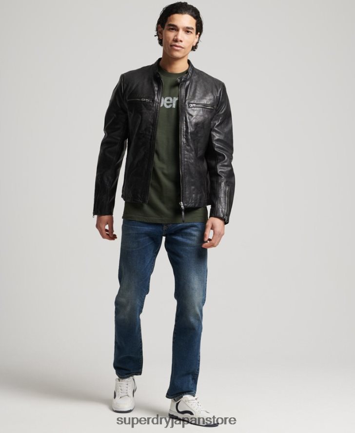 レザースポーツレーサージャケット 男性 Superdry 衣類 黒 2J62PZ4783