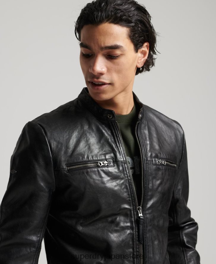 レザースポーツレーサージャケット 男性 Superdry 衣類 黒 2J62PZ4783